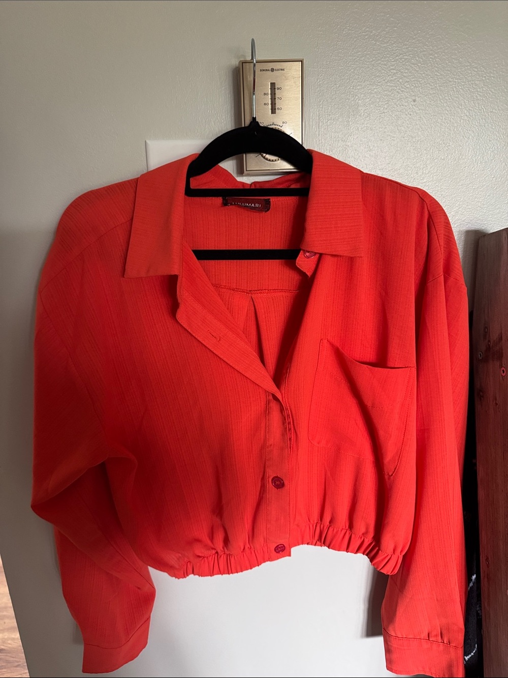 Lulumari Bright Coral Cropped Button-Down Blouse